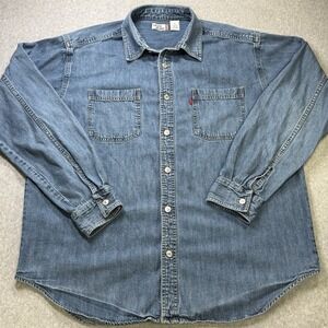 Vintage Levis Denim Shirt Red Tab Mens L Blue Metal Button Y2K 90s Button Up
